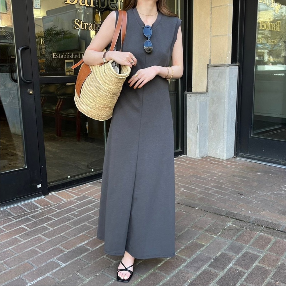 Sleeveless Maxi Dress in Charcoal Gray